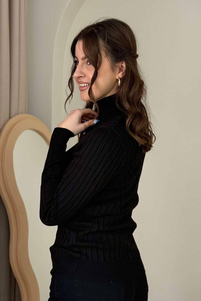 ONE COLOR HIGH NECK WOMEN SWEATER BLACK/ E ZEZE - 5