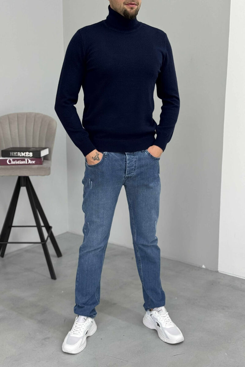 ONE COLOR HIGH NECK MEN SWEATER BLUE/BLU - 1