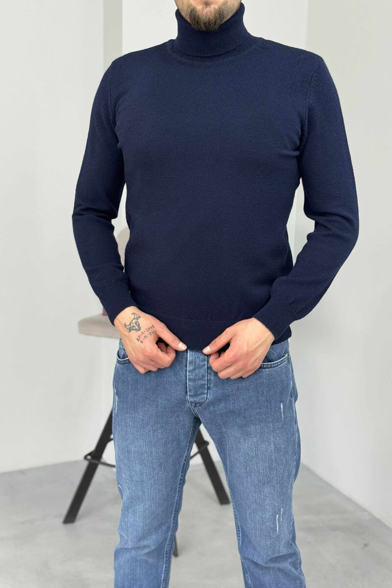 ONE COLOR HIGH NECK MEN SWEATER BLUE/BLU - 3
