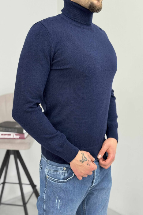 ONE COLOR HIGH NECK MEN SWEATER BLUE/BLU - 4