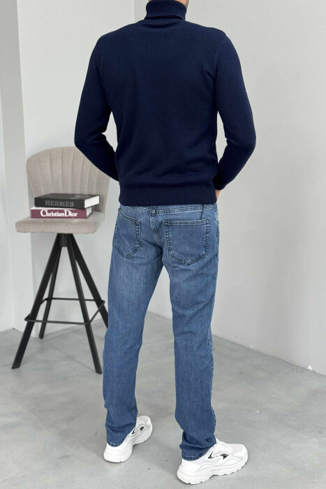 ONE COLOR HIGH NECK MEN SWEATER BLUE/BLU - 2