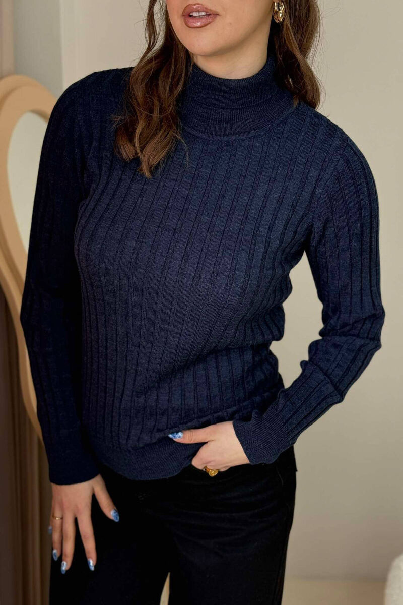 ONE COLOR HIGH NECK WOMEN SWEATER BLUE/BLU - 3