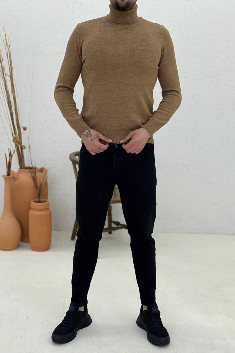 ONE COLOR HIGH NECK MEN SWEATER BROWN/KAFE - 1