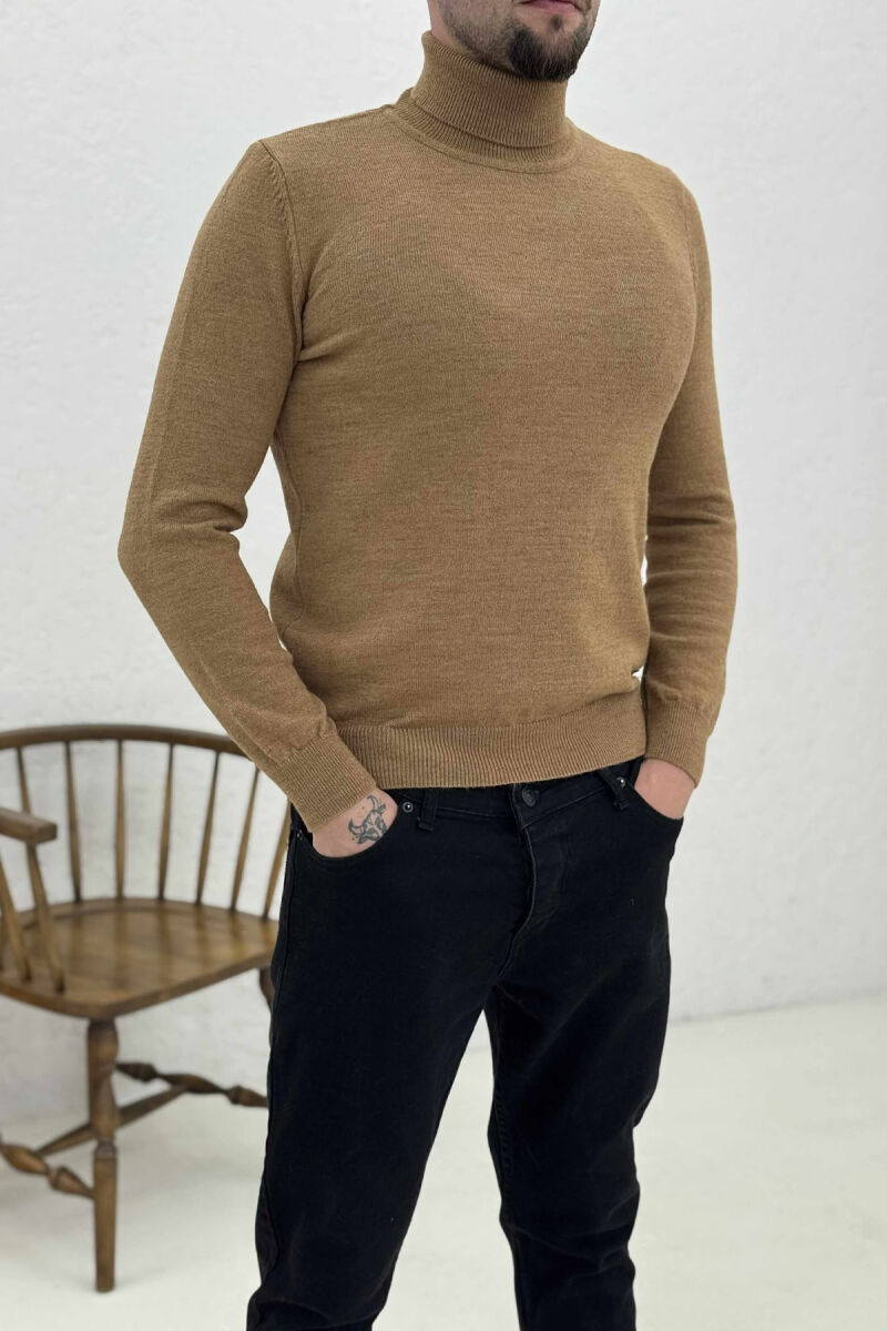 ONE COLOR HIGH NECK MEN SWEATER BROWN/KAFE - 3