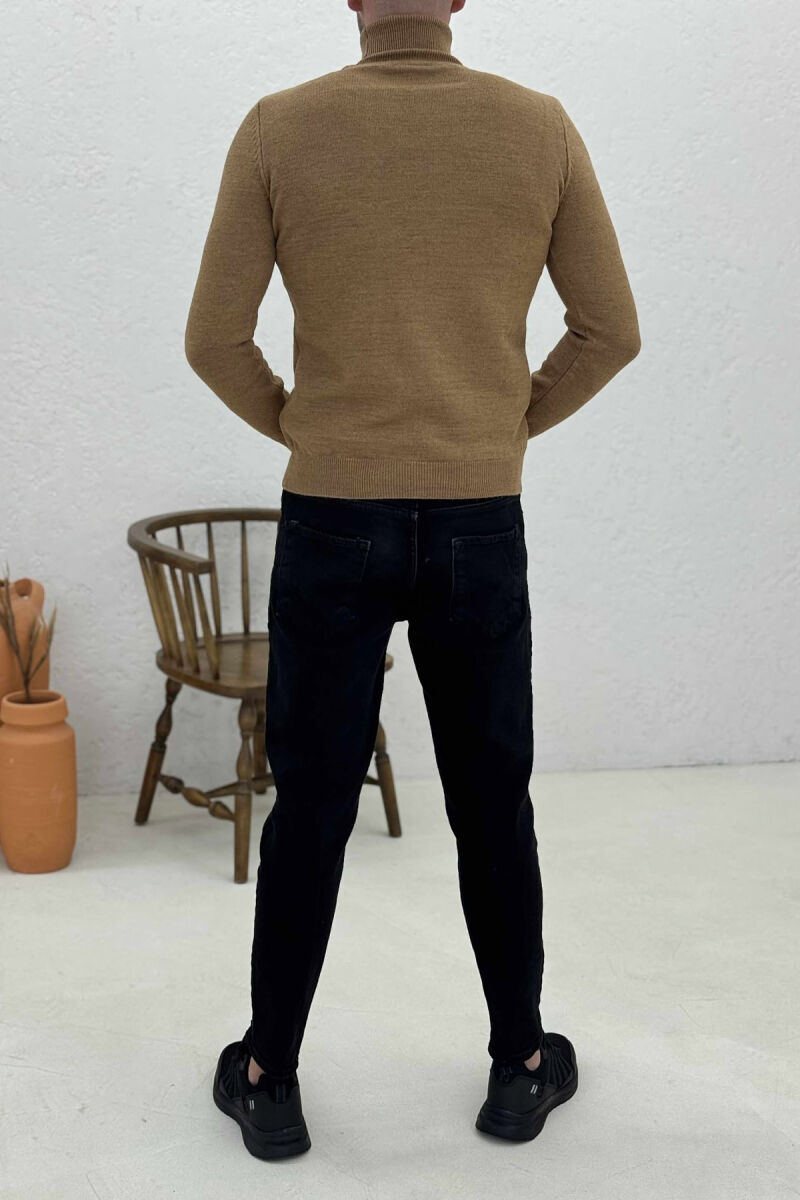 ONE COLOR HIGH NECK MEN SWEATER BROWN/KAFE - 2