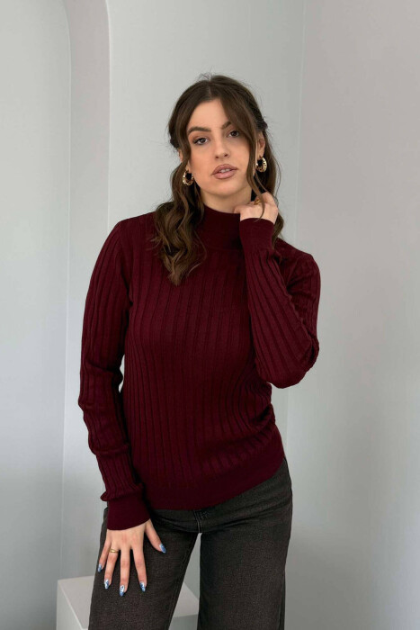 ONE COLOR HIGH NECK WOMEN SWEATER BURGUNDY/VISHNJE 