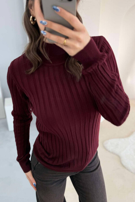 ONE COLOR HIGH NECK WOMEN SWEATER BURGUNDY/VISHNJE - 3