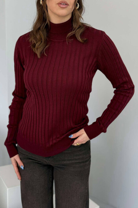 ONE COLOR HIGH NECK WOMEN SWEATER BURGUNDY/VISHNJE - 4