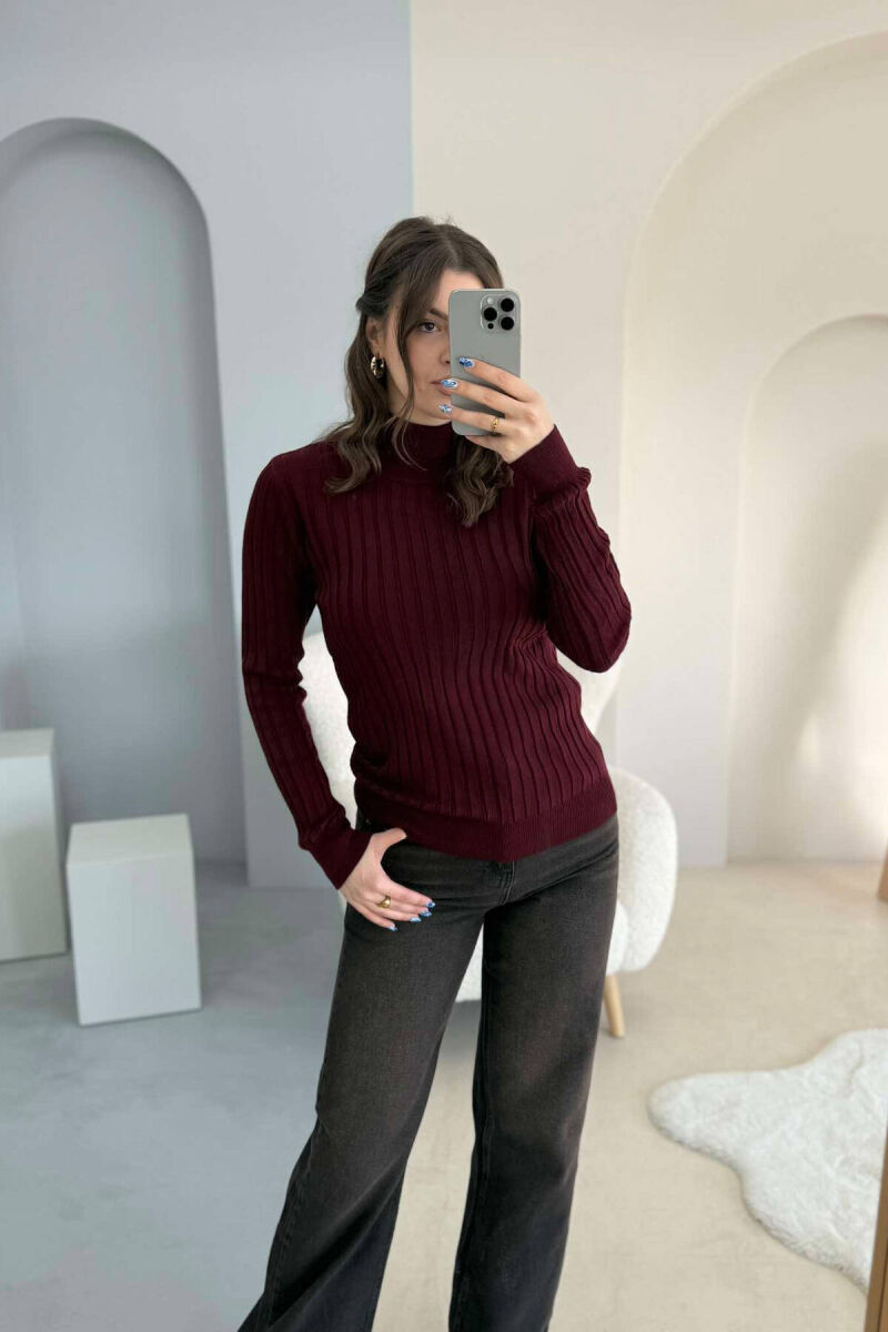 ONE COLOR HIGH NECK WOMEN SWEATER BURGUNDY/VISHNJE - 5