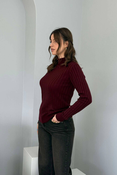 ONE COLOR HIGH NECK WOMEN SWEATER BURGUNDY/VISHNJE - 6