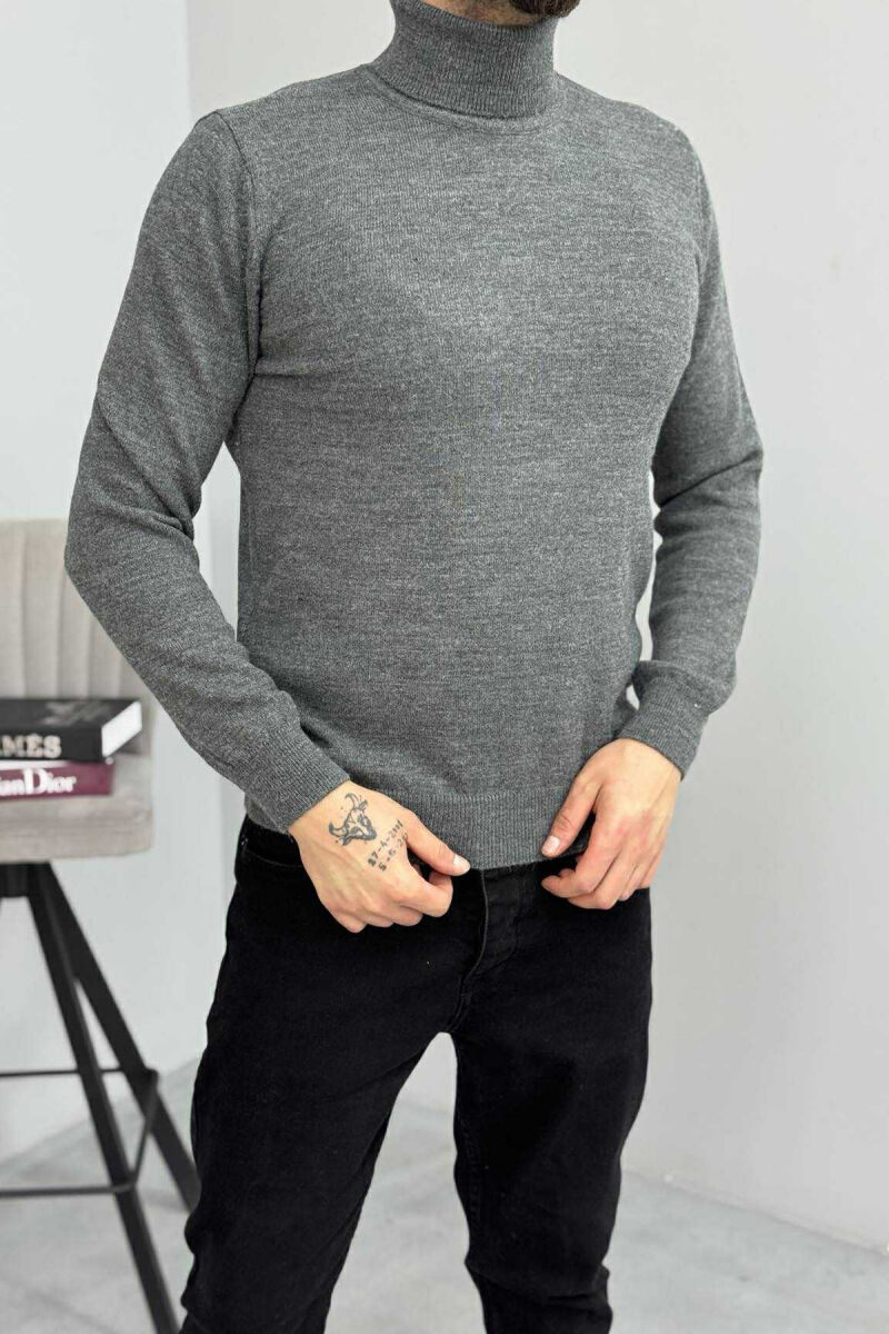 ONE COLOR HIGH NECK MEN SWEATER DARK GREY/GEE - 3