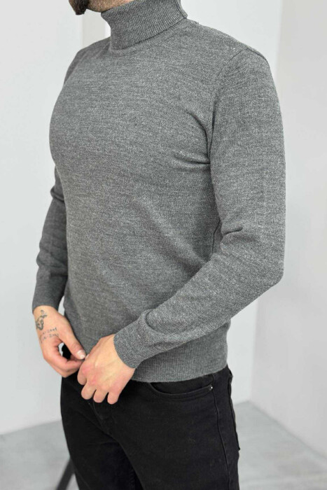 ONE COLOR HIGH NECK MEN SWEATER DARK GREY/GEE - 4