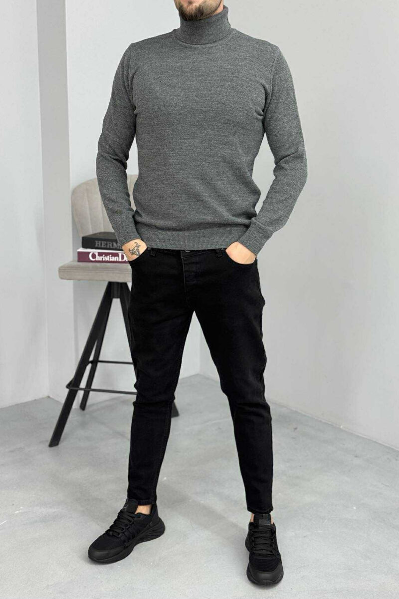 ONE COLOR HIGH NECK MEN SWEATER DARK GREY/GEE - 1