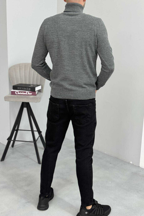 ONE COLOR HIGH NECK MEN SWEATER DARK GREY/GEE - 2