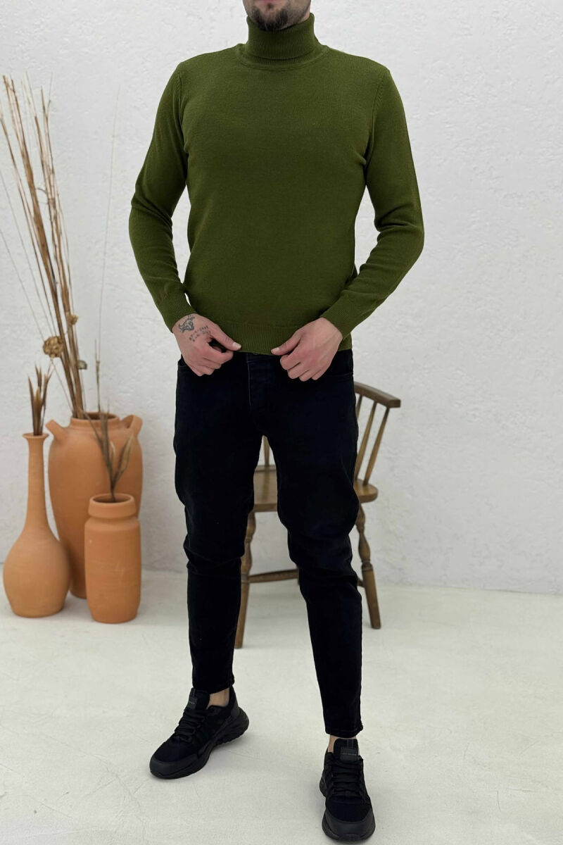 ONE COLOR HIGH NECK MEN SWEATER GREEN/JESHILE - 1