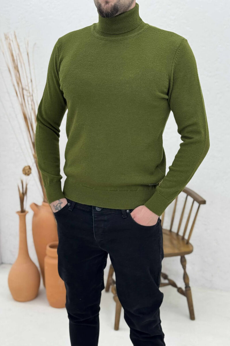 ONE COLOR HIGH NECK MEN SWEATER GREEN/JESHILE - 3