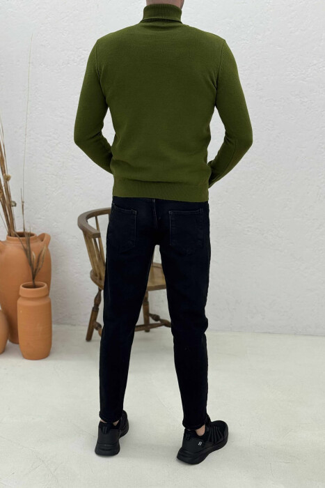 ONE COLOR HIGH NECK MEN SWEATER GREEN/JESHILE - 2