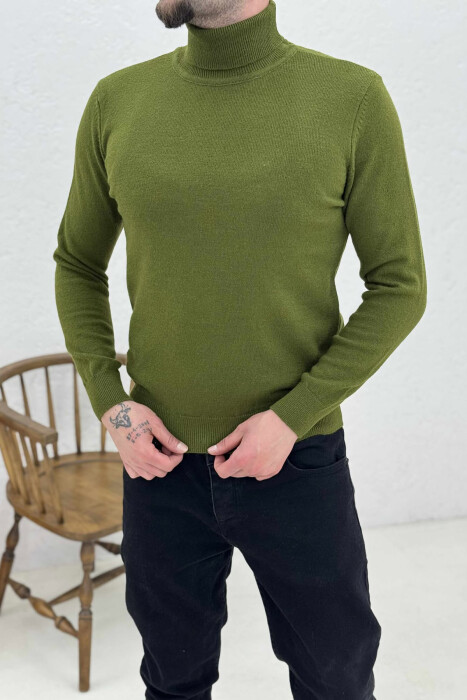 ONE COLOR HIGH NECK MEN SWEATER GREEN/JESHILE - 4