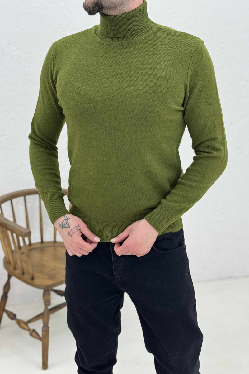 ONE COLOR HIGH NECK MEN SWEATER GREEN/JESHILE - 4