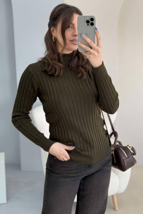 ONE COLOR HIGH NECK WOMEN SWEATER GREEN/JESHILE - 2