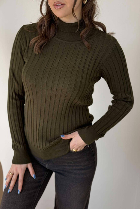 ONE COLOR HIGH NECK WOMEN SWEATER GREEN/JESHILE - 4