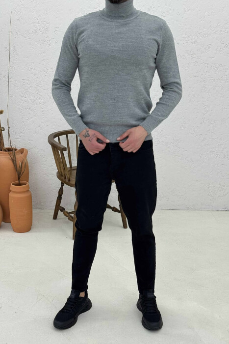 ONE COLOR HIGH NECK MEN SWEATER GREY/GRI 