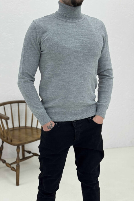 ONE COLOR HIGH NECK MEN SWEATER GREY/GRI - 3
