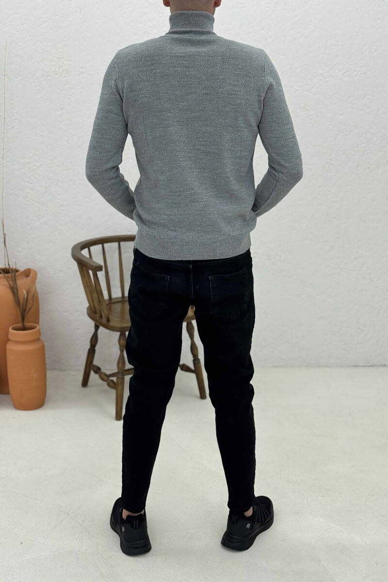 ONE COLOR HIGH NECK MEN SWEATER GREY/GRI - 2