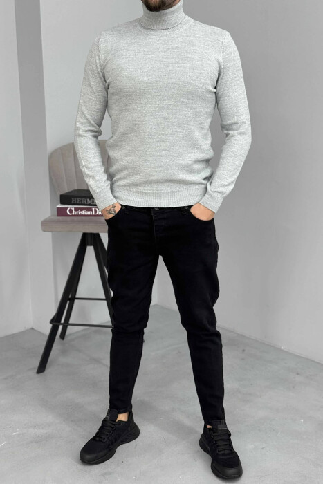 ONE COLOR HIGH NECK MEN SWEATER LIGHT GREY/GZ 