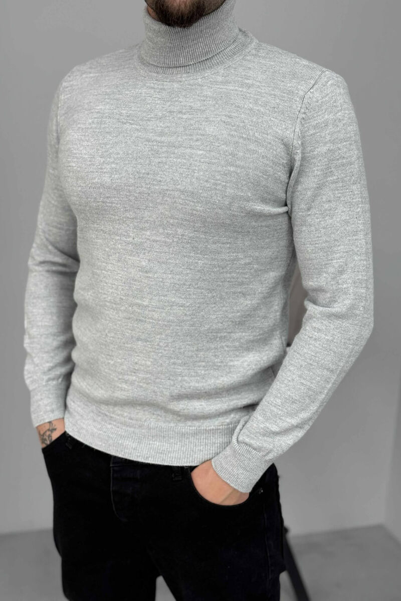 ONE COLOR HIGH NECK MEN SWEATER LIGHT GREY/GZ - 3