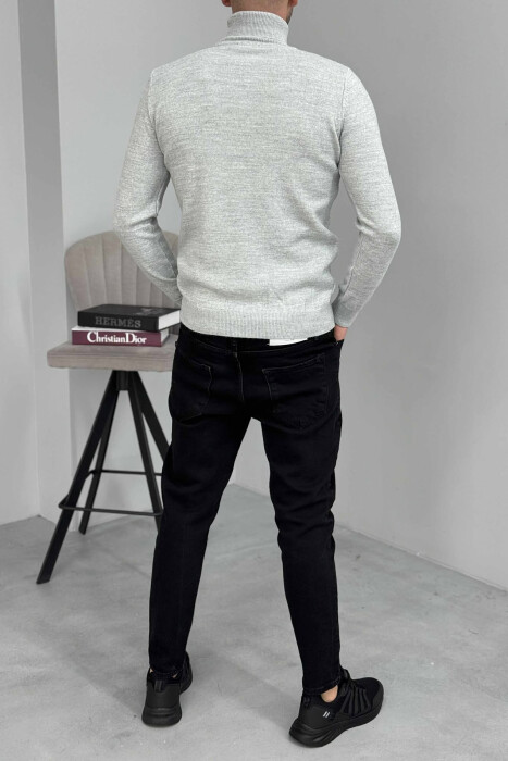ONE COLOR HIGH NECK MEN SWEATER LIGHT GREY/GZ - 2