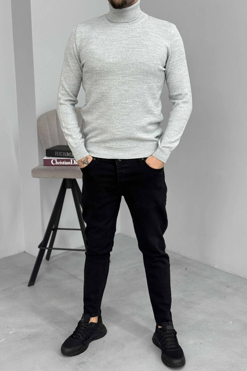 ONE COLOR HIGH NECK MEN SWEATER LIGHT GREY/GZ - 1