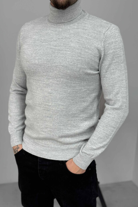 ONE COLOR HIGH NECK MEN SWEATER LIGHT GREY/GZ - 3
