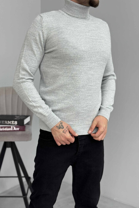 ONE COLOR HIGH NECK MEN SWEATER LIGHT GREY/GZ - 4