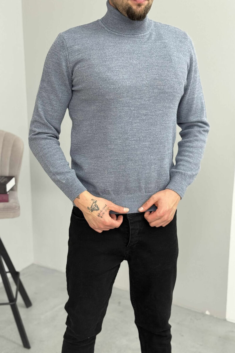 ONE COLOR HIGH NECK MEN SWEATER LIGHTBLUE/BZ - 3