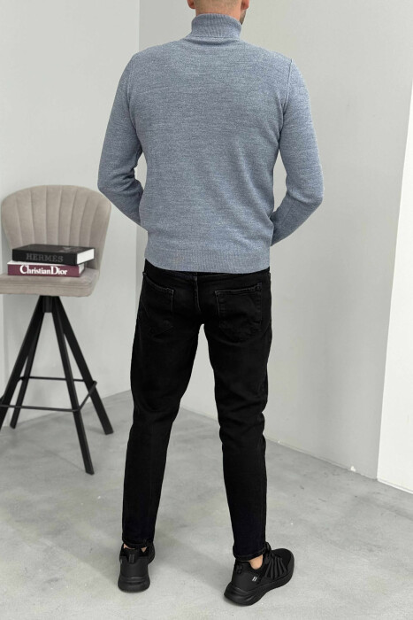 ONE COLOR HIGH NECK MEN SWEATER LIGHTBLUE/BZ - 2