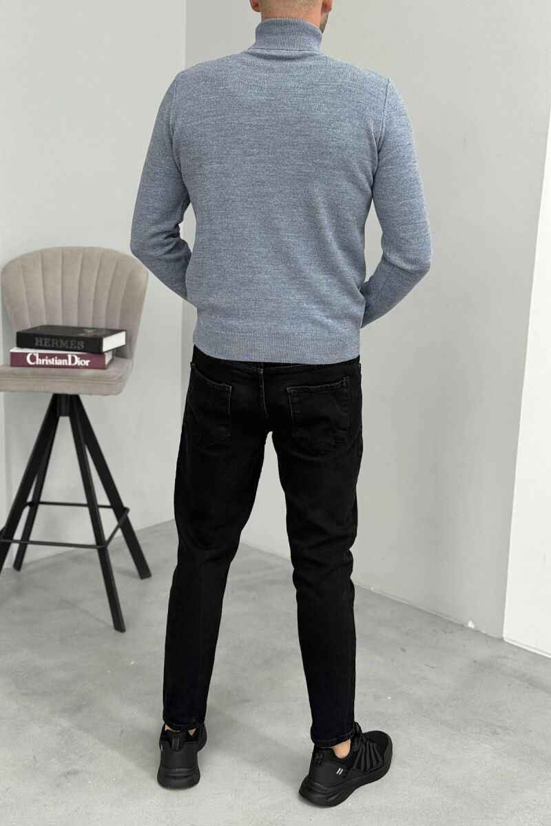 ONE COLOR HIGH NECK MEN SWEATER LIGHTBLUE/BZ - 2