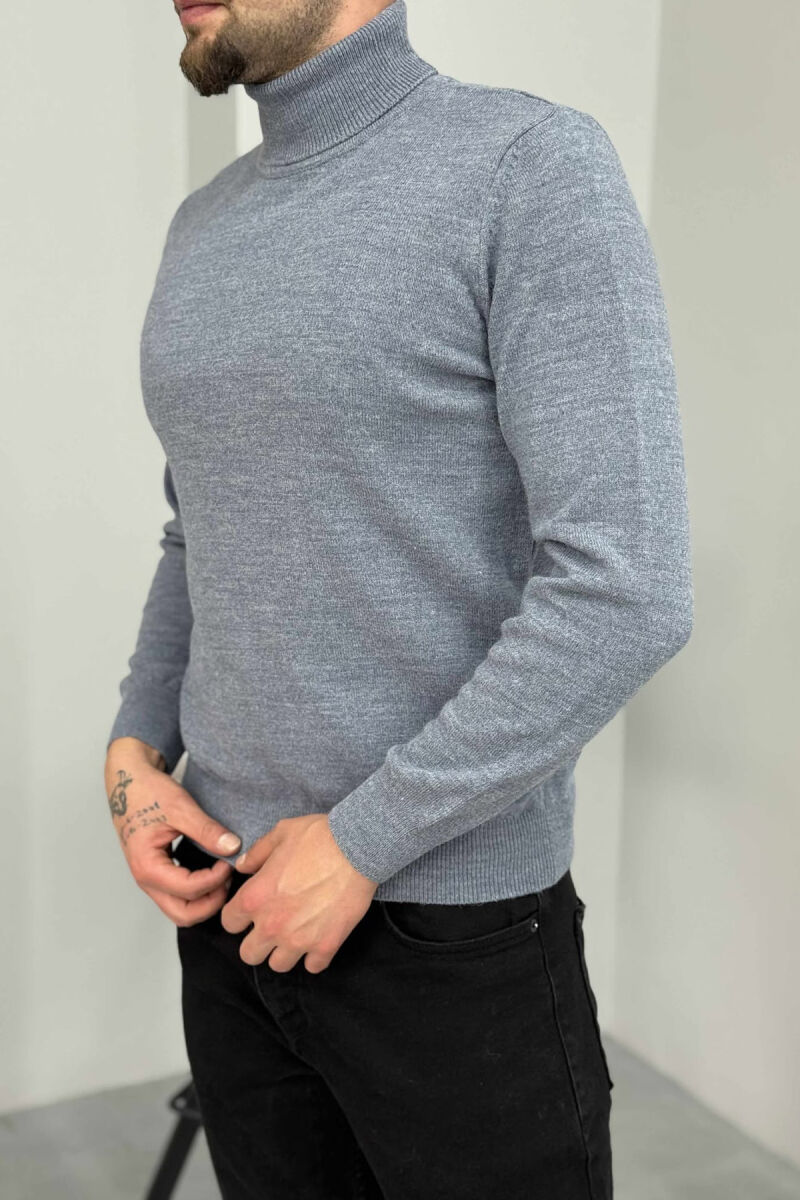 ONE COLOR HIGH NECK MEN SWEATER LIGHTBLUE/BZ - 4