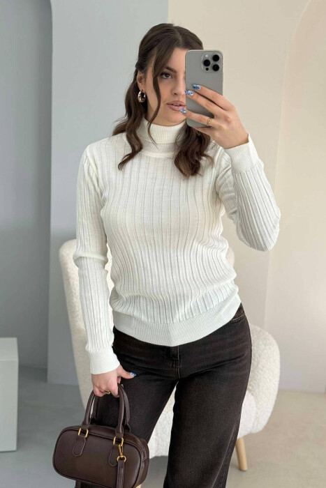 ONE COLOR HIGH NECK WOMEN SWEATER WHITE-E BARDHE 