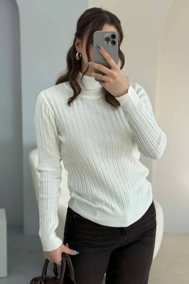 ONE COLOR HIGH NECK WOMEN SWEATER WHITE-E BARDHE - 3