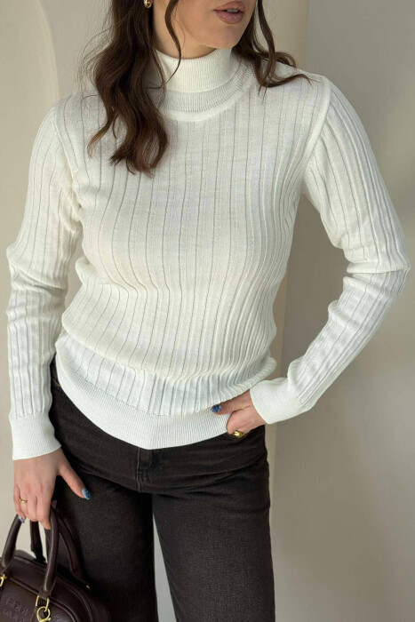 ONE COLOR HIGH NECK WOMEN SWEATER WHITE-E BARDHE - 7