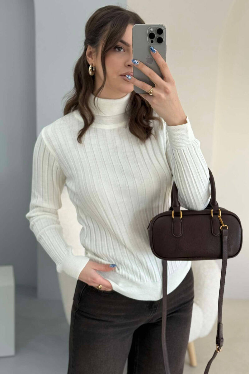 ONE COLOR HIGH NECK WOMEN SWEATER WHITE-E BARDHE - 8