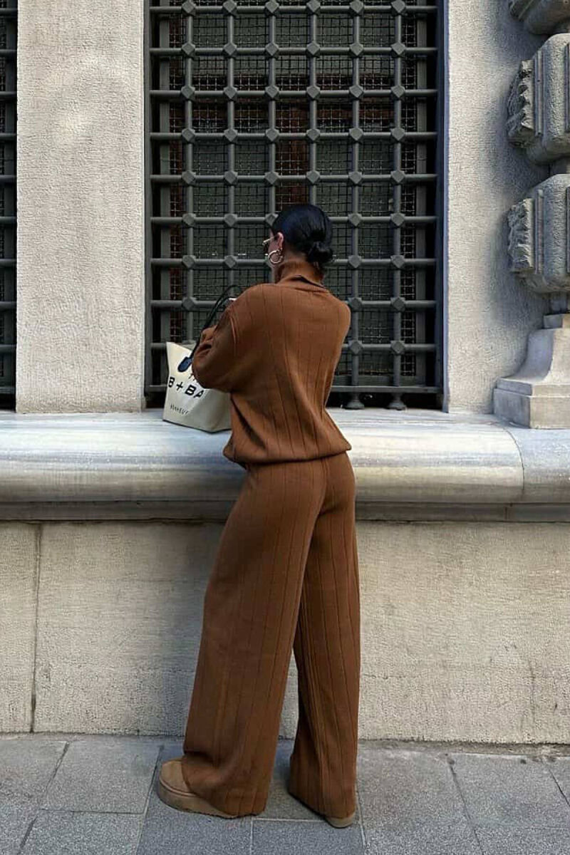 ONE COLOR HIGH NECK SWEATER+TROUSERS WOMEN SET BROWN/KAFE - 6