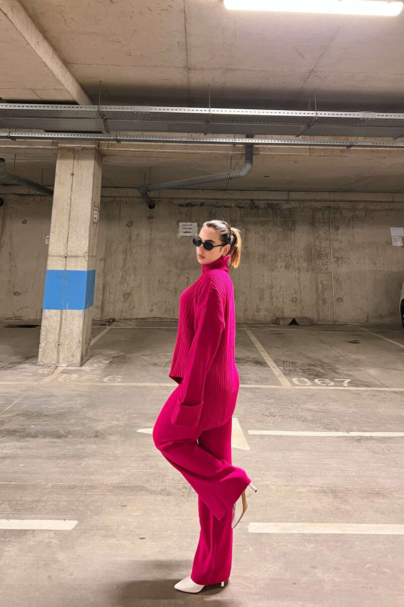 ONE COLOR HIGH NECK SWEATER+TROUSERS WOMEN SET FUCHSIA/CIKLAMI - 4