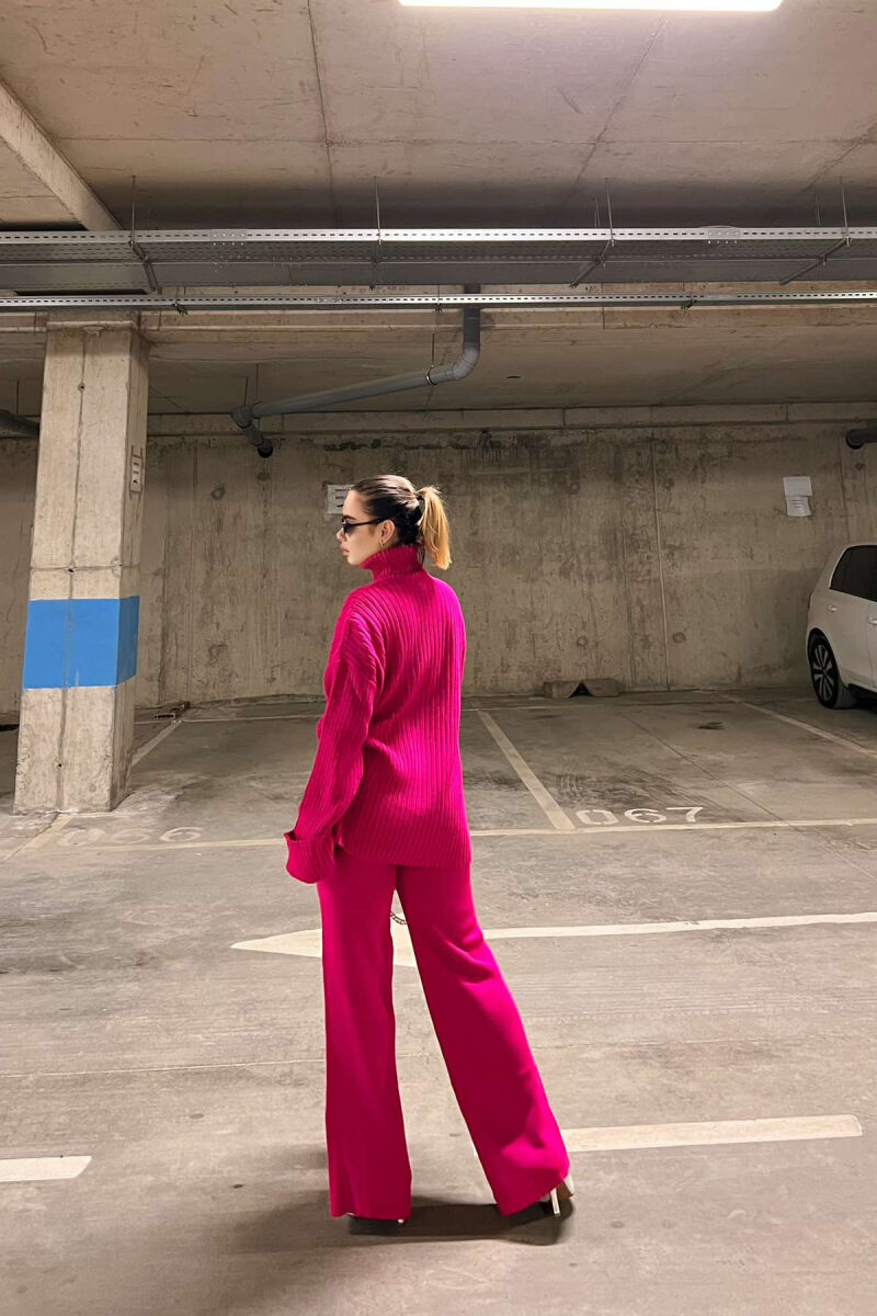 ONE COLOR HIGH NECK SWEATER+TROUSERS WOMEN SET FUCHSIA/CIKLAMI - 6