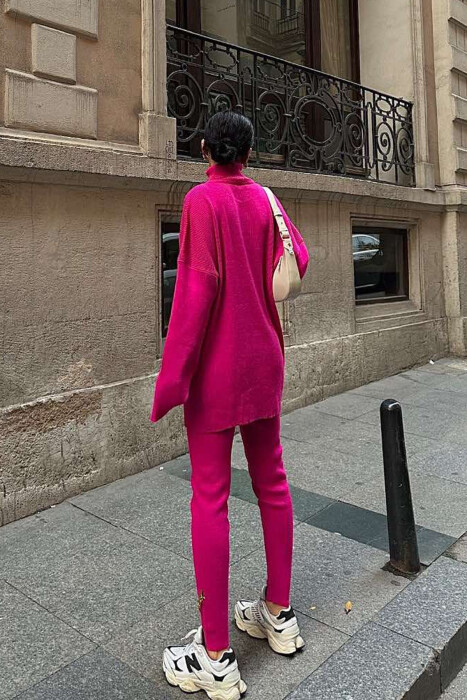 ONE COLOR HIGH NECK SWEATER+TROUSERS WOMEN SET FUCHSIA/CIKLAMI - 2