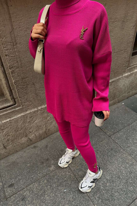 ONE COLOR HIGH NECK SWEATER+TROUSERS WOMEN SET FUCHSIA/CIKLAMI - 5