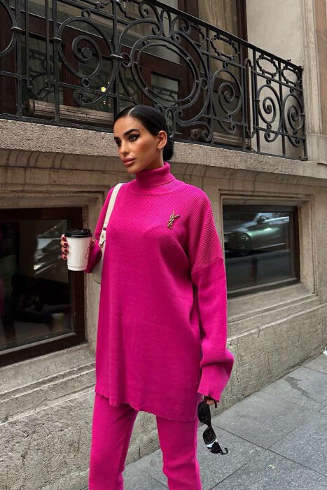 ONE COLOR HIGH NECK SWEATER+TROUSERS WOMEN SET FUCHSIA/CIKLAMI - 7