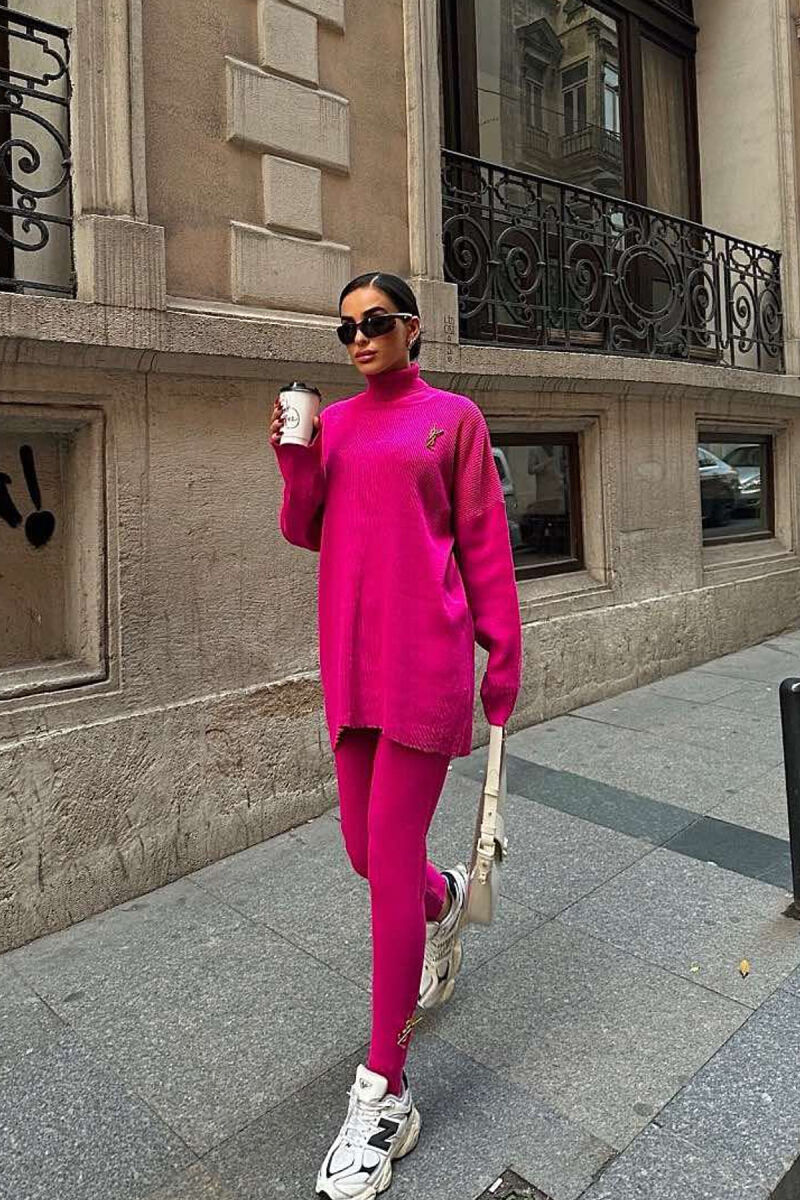 ONE COLOR HIGH NECK SWEATER+TROUSERS WOMEN SET FUCHSIA/CIKLAMI - 8