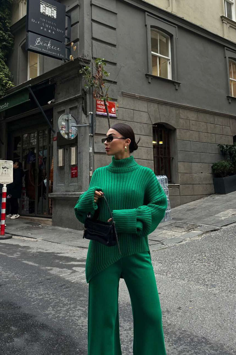 ONE COLOR HIGH NECK SWEATER+TROUSERS WOMEN SET GREEN/JESHILE - 2